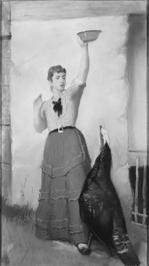 Feeding the Turkey by Eastman Johnson Oil Painting