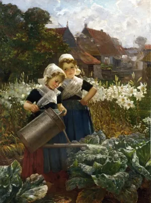 The Little Gardeners by Edmond Louyot Oil Painting