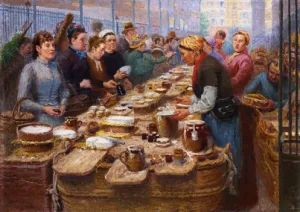Cream and Cheese Merchants of Les Halles by Edouard-Jean Dambourgez Oil Painting