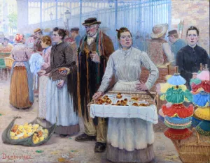 The Tinker Dealers of Les Halles by Edouard-Jean Dambourgez Oil Painting