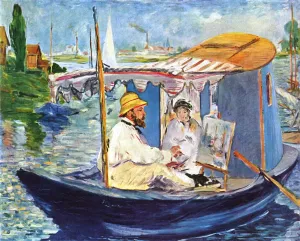 Claude Monet Working in His Atelier Boat by Edouard Manet Oil Painting