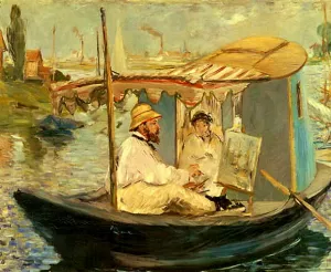 Monet Painting in His Floating Studio by Edouard Manet Oil Painting