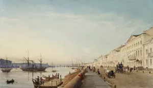 English Embankment in Petersburg by Eduard Gaertner Oil Painting