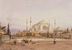 View of the Hagia Sophia in Constantinople by Eduard Hildebrandt Oil Painting