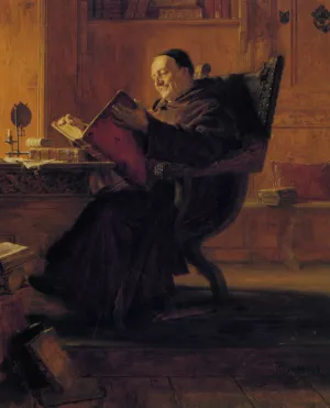 A Monk in the Library by Eduard Von Grutzner Oil Painting