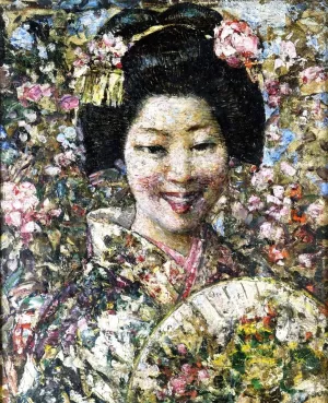 A Smiling Geisha by Edward Atkinson Hornel Oil Painting