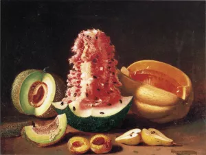 Still Life with Melons, Pear and Peach by Edward Edmondson Oil Painting