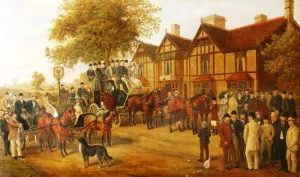 Stagecoach Outside 'The George in the Tree', Kenilworth Road, Berkswell, West Midlands by Edward Herberte Oil Painting