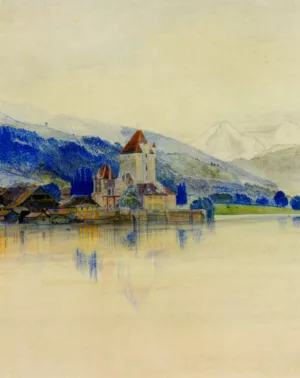 Lake Thun with the Schloss Oberhofen by Edward Lear Oil Painting