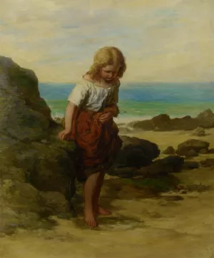On The Seashore - A Timid Venture by Edward Opie Oil Painting