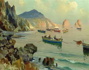 Boats in a Rocky Cove by Edward Potthast Oil Painting