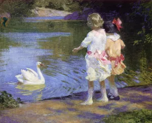 Children with a Swan by Edward Potthast Oil Painting