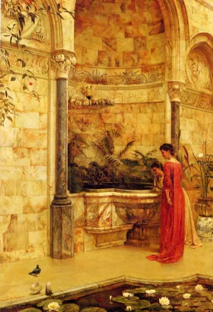 Elegant Ladies by a Fountain by Edward R. Taylor Oil Painting