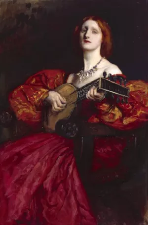 A Lute Player by Edwin Austin Abbey Oil Painting