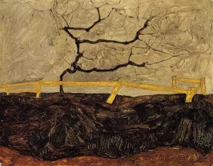 Bare Tree Behind a Fence by Egon Schiele Oil Painting