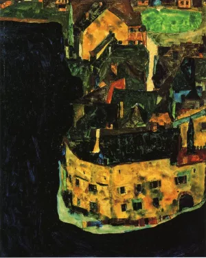 City on the Blue River by Egon Schiele Oil Painting