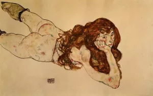 Female Nude Lying on Her Stomach by Egon Schiele Oil Painting