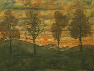 Four Trees by Egon Schiele Oil Painting