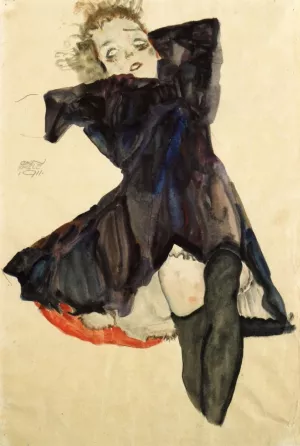 Girl in Blue Dress by Egon Schiele Oil Painting