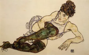 Reclining Woman with Green Stockings also known as Adele Harms by Egon Schiele Oil Painting