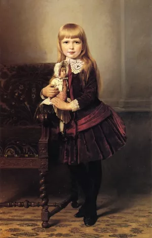 Portrait of a Young Girl Holding a Doll by Emil Brack Oil Painting