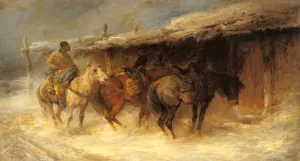 Wallachian Horsemen in the Snow by Emil Rau Oil Painting