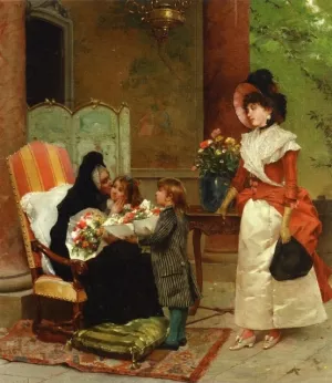Flowers for Grandmother by Emile-Auguste Pinchart Oil Painting