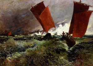 Red Sails by Emile Jourdan Oil Painting