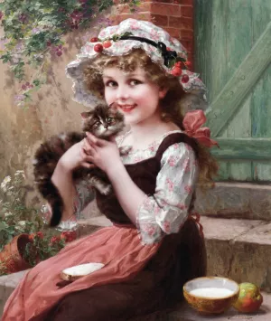 The Little Kittens by Emile Vernon Oil Painting