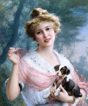 The Mischievous Puppy by Emile Vernon Oil Painting