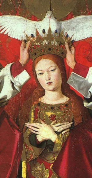 The Coronation of the Virgin, Detail: the Virgin by Enguerrand Charonton Oil Painting