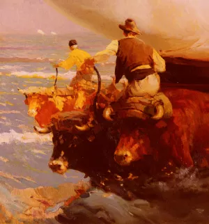 Return from Fishing by Enrique Martinez Cubells y Ruiz Oil Painting