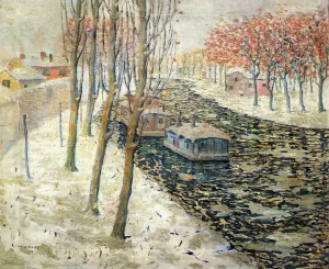 Canal Scene in Winter by Ernest Lawson Oil Painting