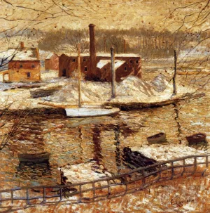 River Scene in Winter by Ernest Lawson Oil Painting