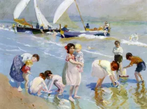 Children on the Beach by Ernesto Valls Sanmartin Oil Painting