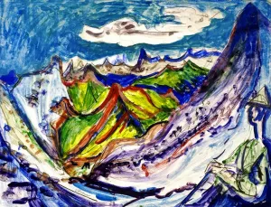 A Mountain View with Wanderer by Ernst Ludwig Kirchner Oil Painting