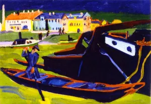 Boats on the Elbe near Dresden by Ernst Ludwig Kirchner Oil Painting