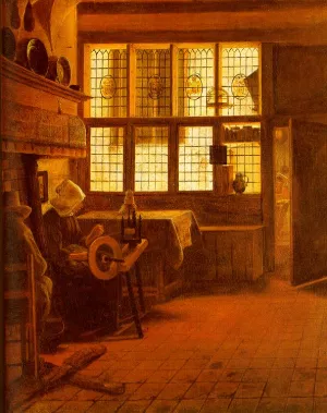 Interior with a Woman at a Spinning Wheel by Esaias Boursse Oil Painting