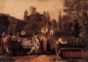 Garden Party Before a Palace by Esaias Van De Velde Oil Painting