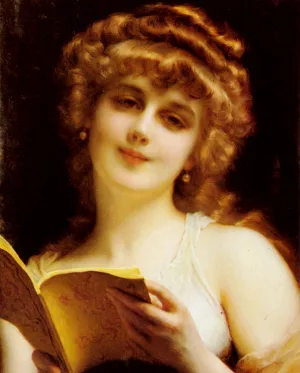 A Blonde Beauty Holding a Book by Etienne Adolphe Piot Oil Painting