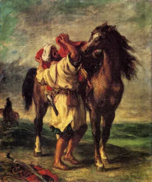 A Moroccan Saddling A Horse by Eugene Delacroix Oil Painting