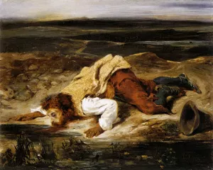 A Mortally Wounded Brigand Quenches His Thirst by Eugene Delacroix Oil Painting