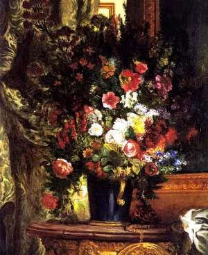 A Vase of Flowers on a Console by Eugene Delacroix Oil Painting