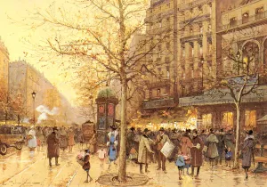A Paris Street Scene by Eugene Galien-Laloue Oil Painting