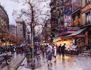 Paris, La Porte Saint Martin by Eugene Galien-Laloue Oil Painting