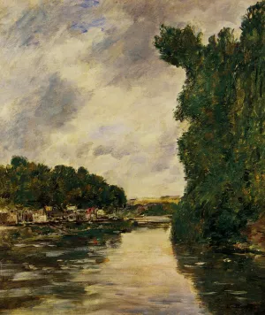 A River near d'Abbeville by Eugene-Louis Boudin Oil Painting
