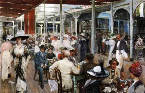 The Terrace Cafe, Mar del Plata, Argentina by Eugenio Alvarez Dumont Oil Painting