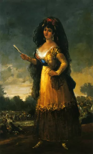 Maja with Closed Fan by Eugeno Lucas y Villamil Oil Painting