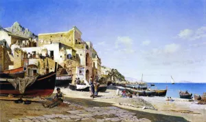 The Harbour, Capri by Federico Del Campo Oil Painting