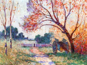 A Cart by the Side of the Path by Ferdinand Du Puigaudeau Oil Painting